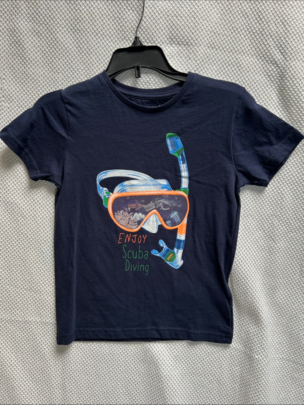 Mayoral Navy Blue Short Sleeve Tee with Orange Scuba Mask. Lenticular print. NWT